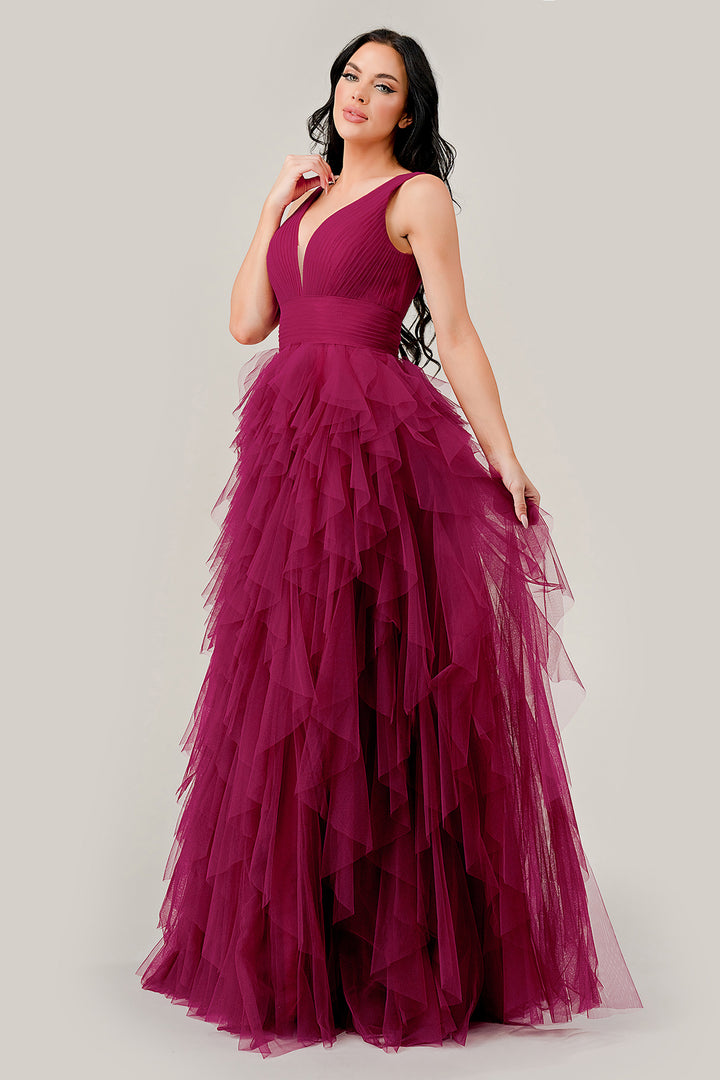 Sleeveless Ruffled Tiered A-line Gown by Ladivine CD347