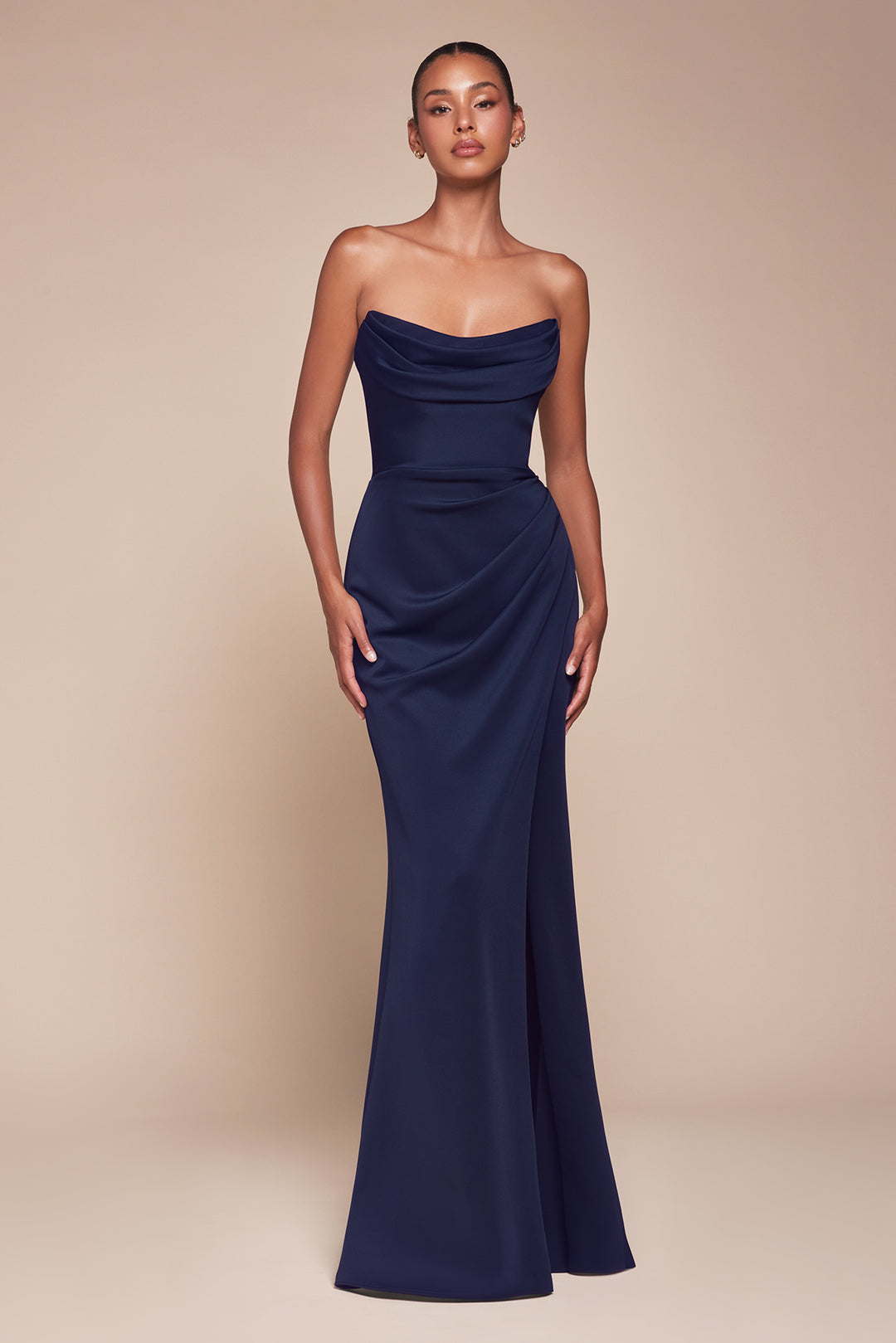 Chiffon Strapless Slit Gown by Ladivine CD355 - Outlet