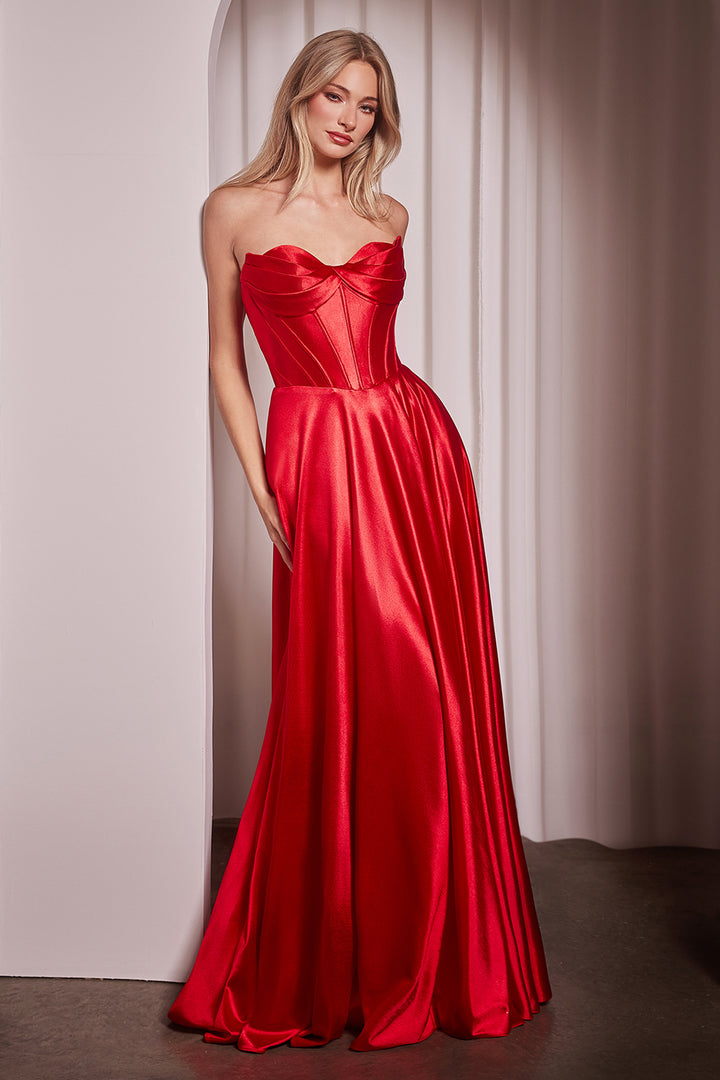 Satin Strapless A-line Slit Gown by Ladivine CD378