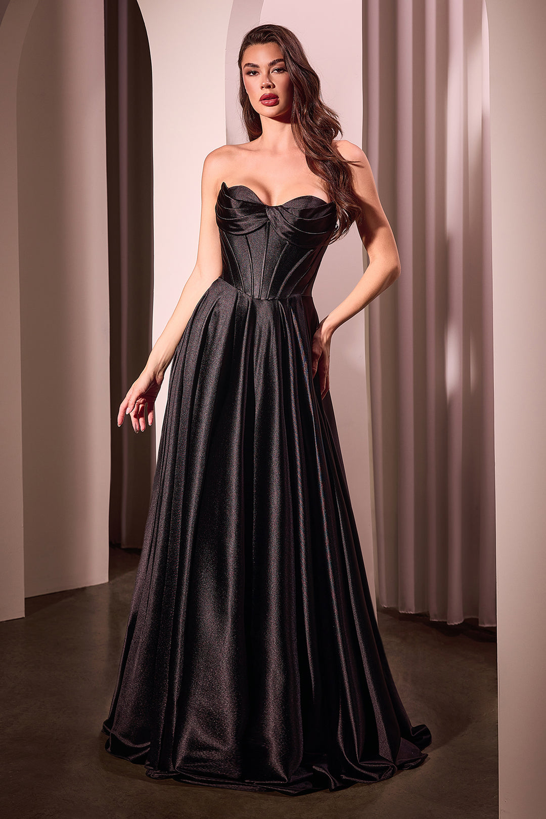 Satin Strapless A-line Slit Gown by Ladivine CD378