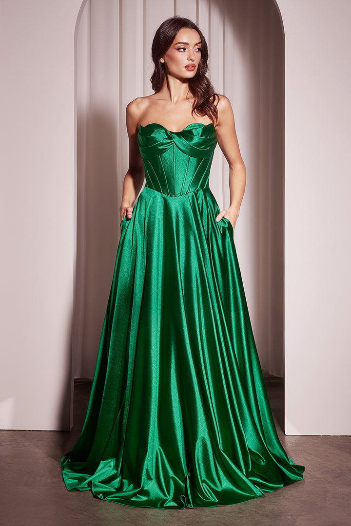 Satin Strapless A-line Slit Gown by Ladivine CD378