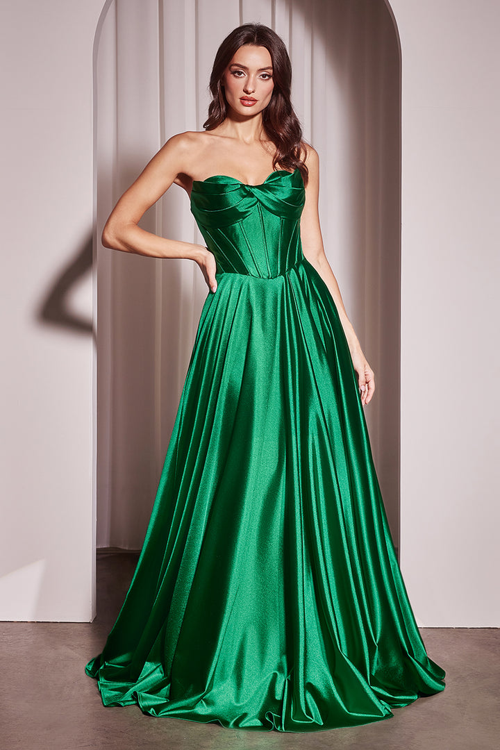 Satin Strapless A-line Slit Gown by Ladivine CD378