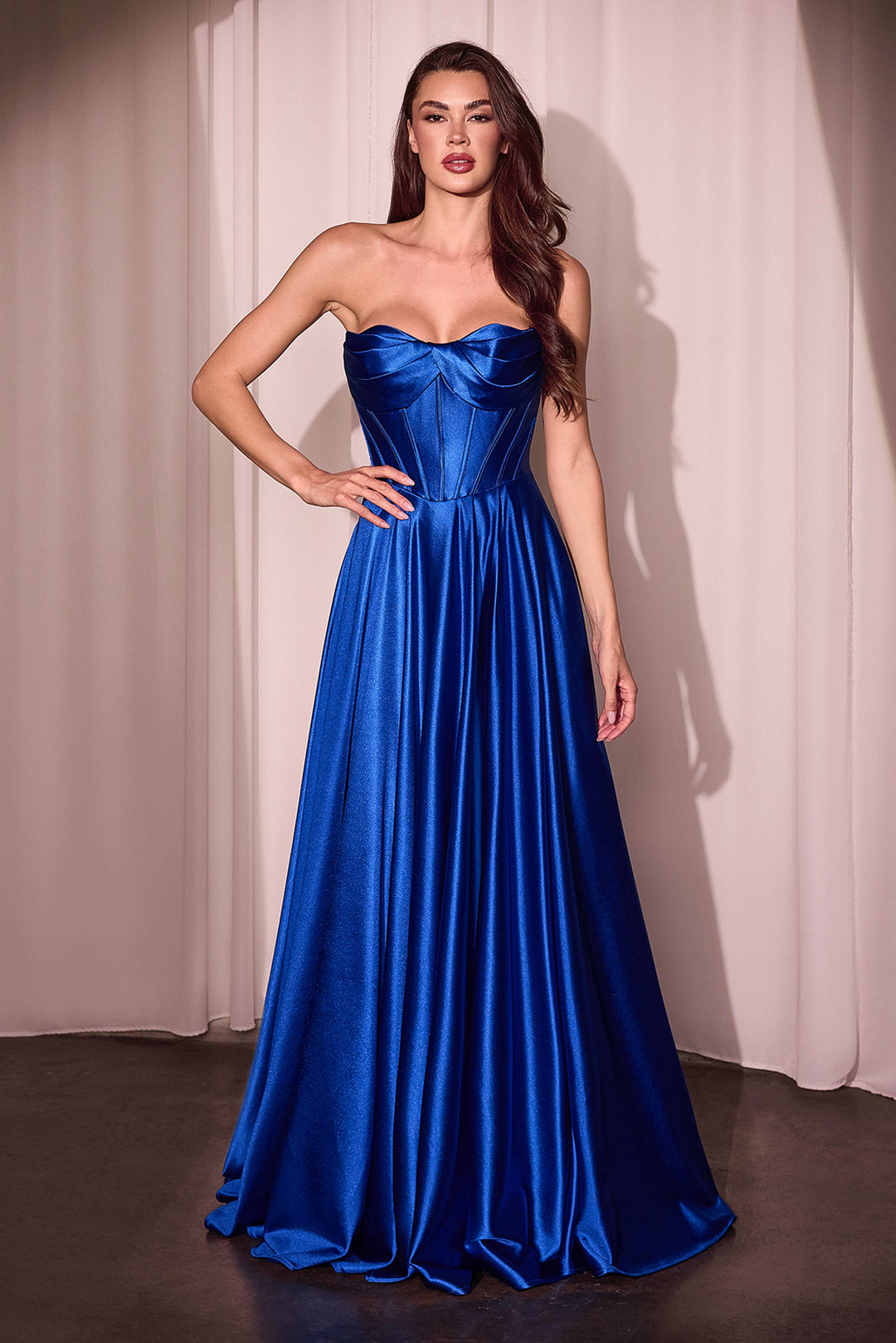 Satin Strapless A-line Slit Gown by Ladivine CD378