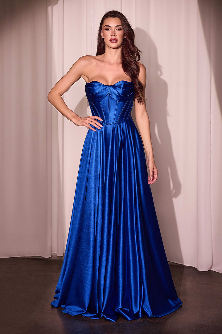 Satin Strapless A-line Slit Gown by Ladivine CD378