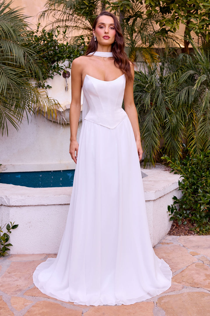 White Strapless A-line Gown by Ladivine CD386W