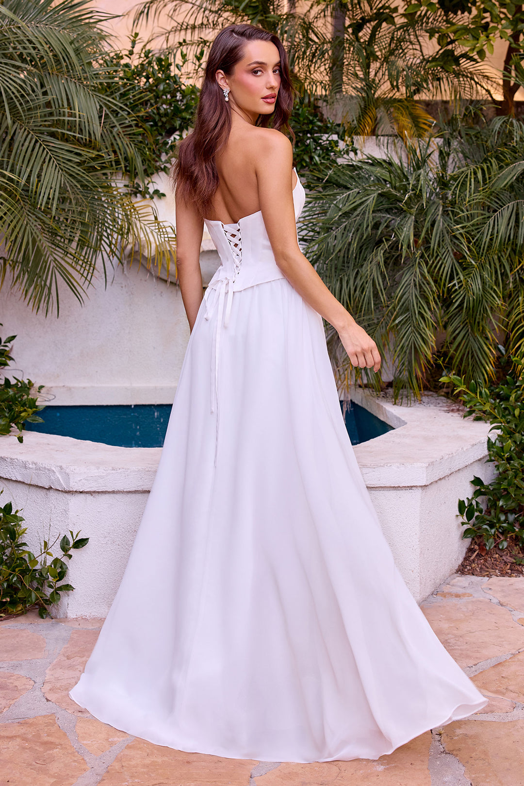 White Strapless A-line Gown by Ladivine CD386W
