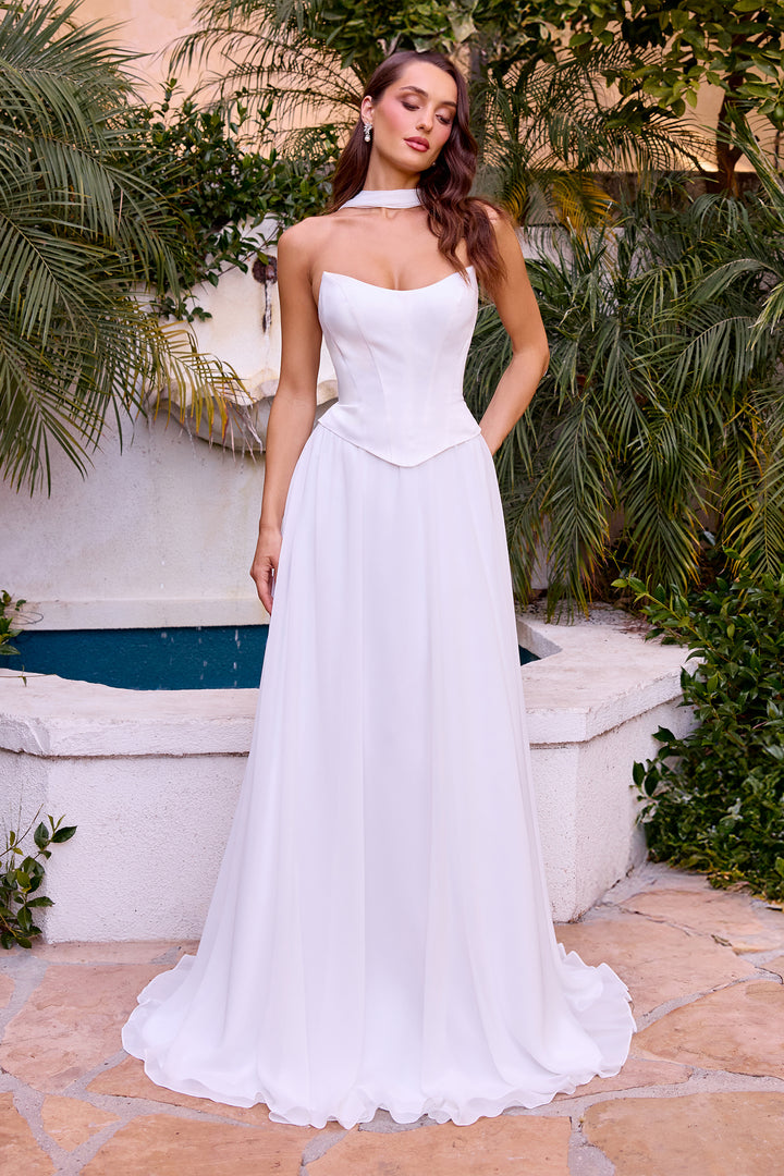 White Strapless A-line Gown by Ladivine CD386W