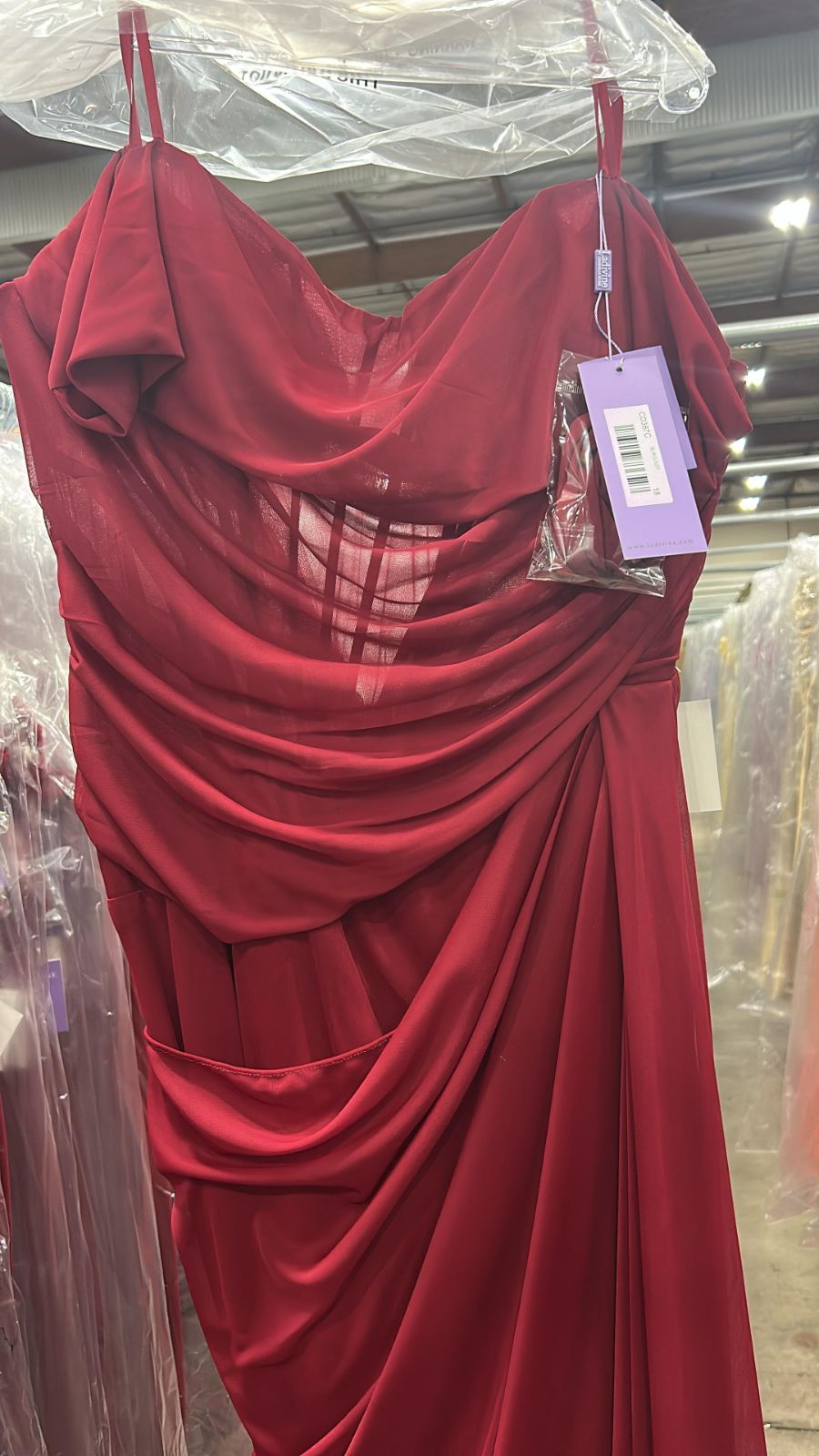 Mesh Fitted Off Shoulder Slit Gown by Ladivine CD387