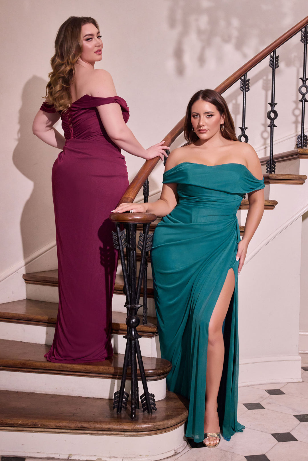Plus Size Off Shoulder Slit Gown by Ladivine CD387C
