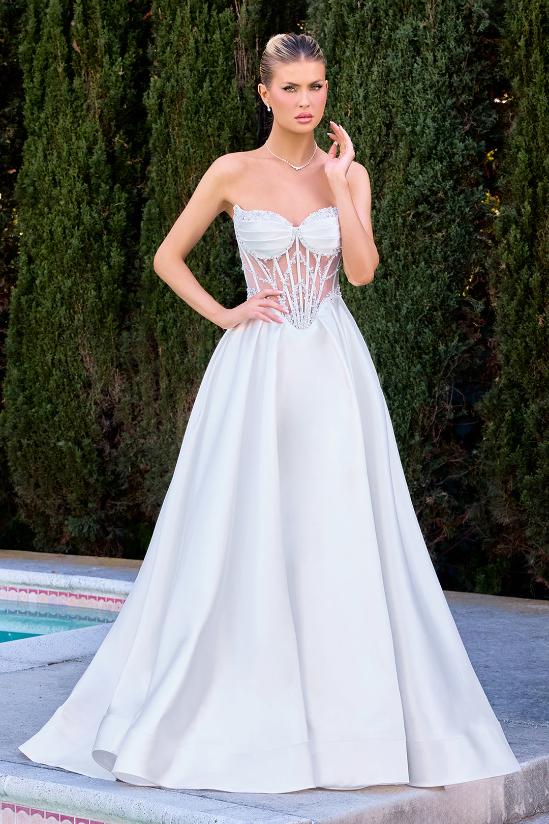 White Mikado Strapless A-line Gown by Ladivine CD389W White Mikado Strapless A-line Gown by Ladivine CD389W