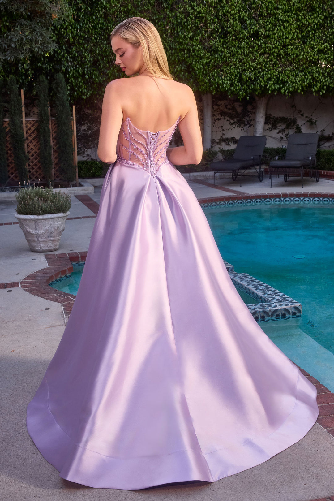 Mikado Strapless A-line Gown by Ladivine CD389