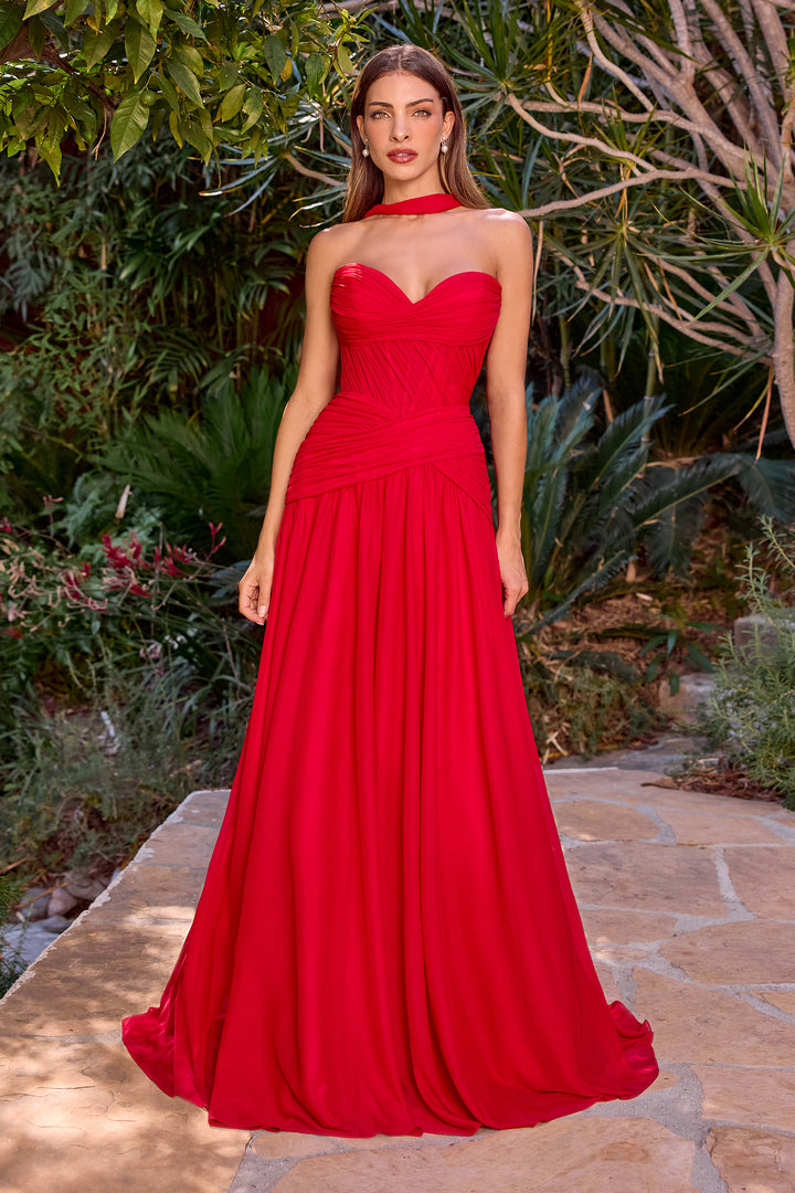 Chiffon Strapless A-line Gown by Ladivine CD395
