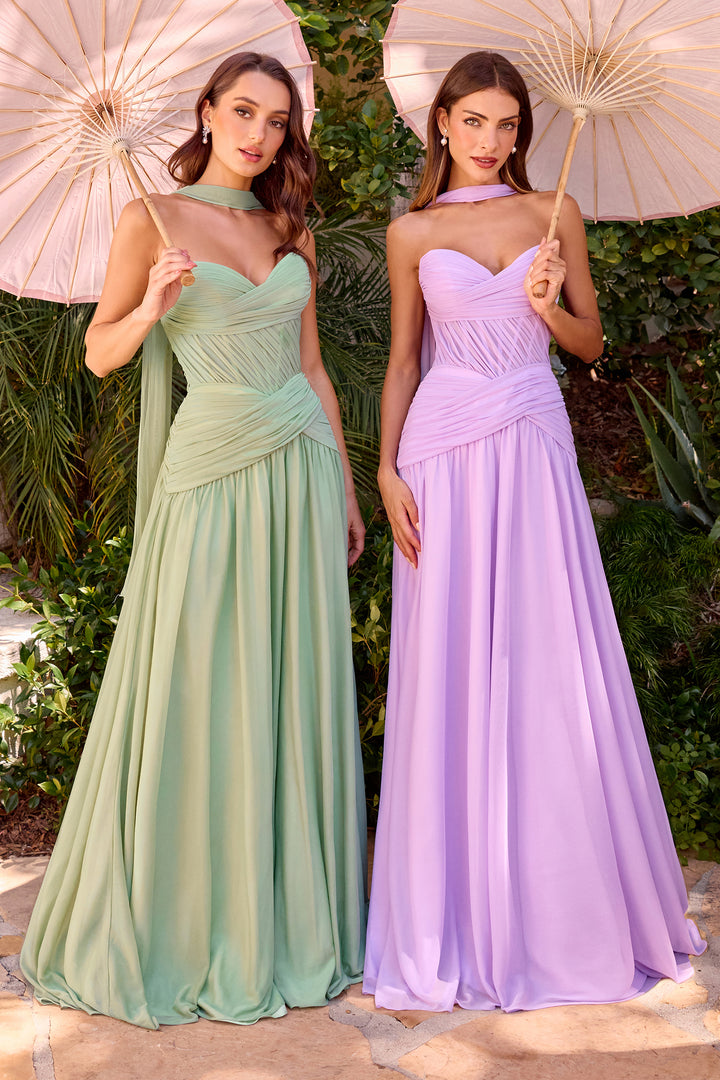 Chiffon Strapless A-line Gown by Ladivine CD395