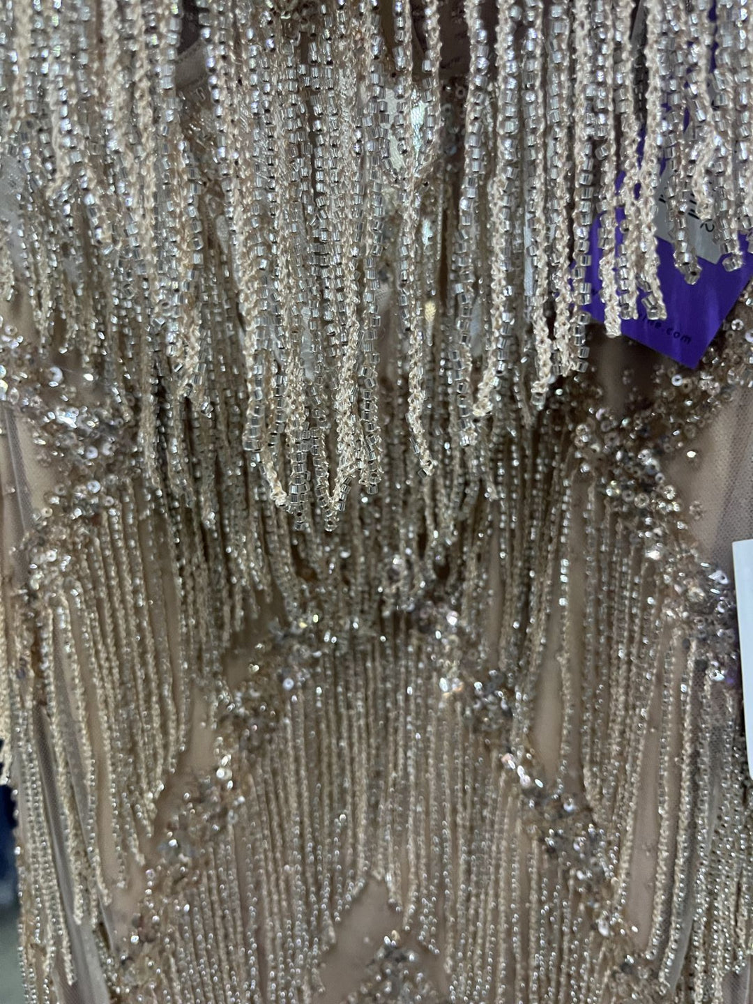 Beaded Fringe Fitted Strapless Gown by Ladivine CD3969
