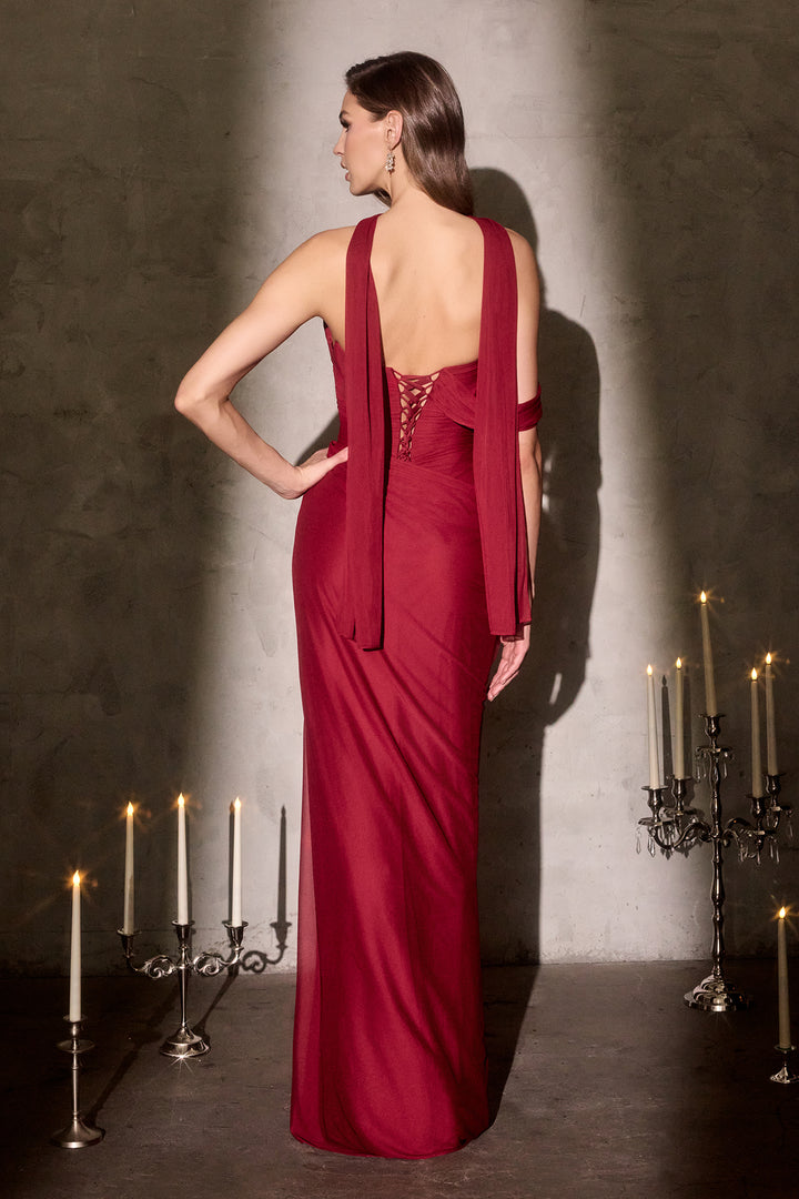 Chiffon Off Shoulder Slit Gown by Ladivine CD406