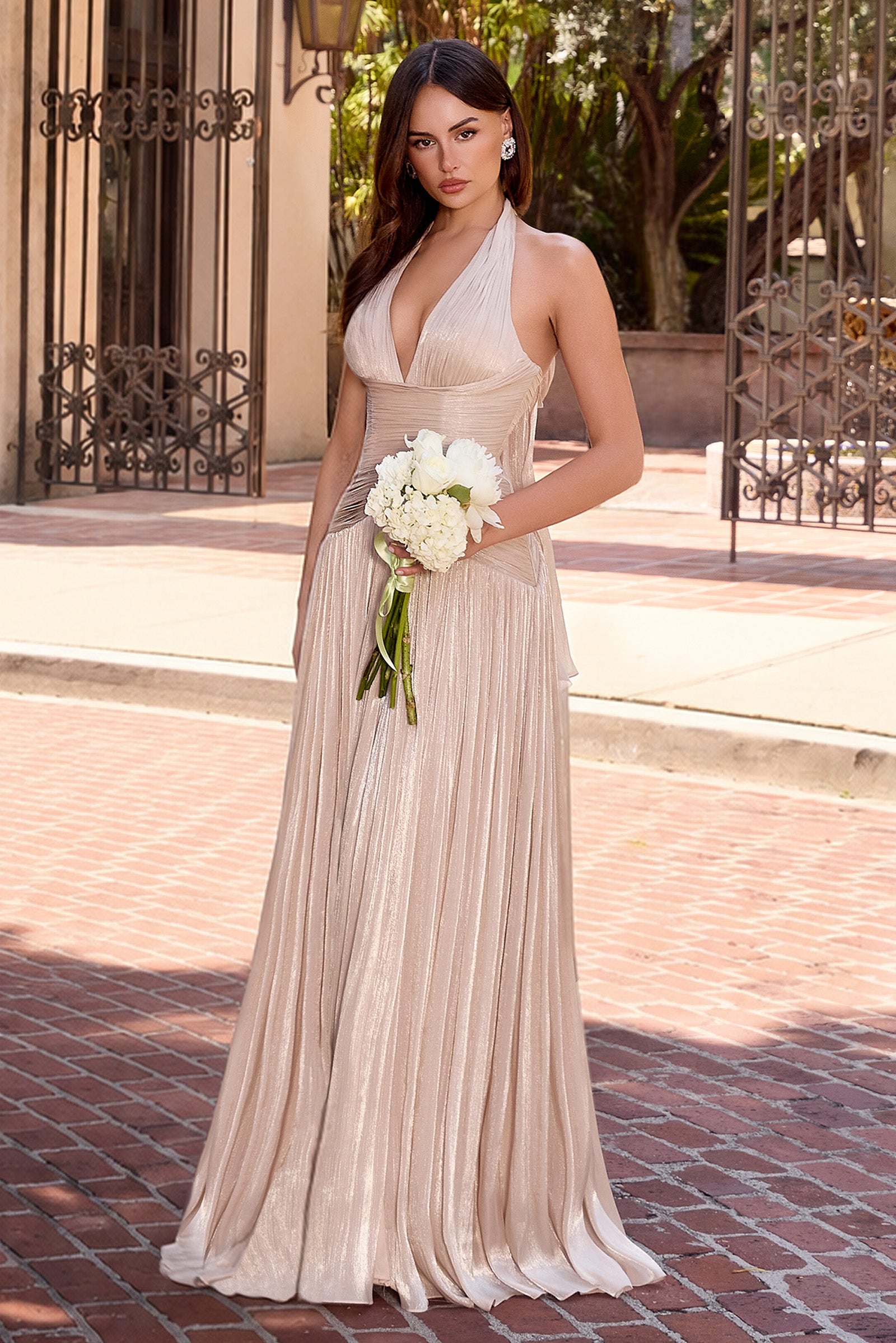 Chiffon Halter A-line Slit Gown by Ladivine CD412 – ABC Fashion
