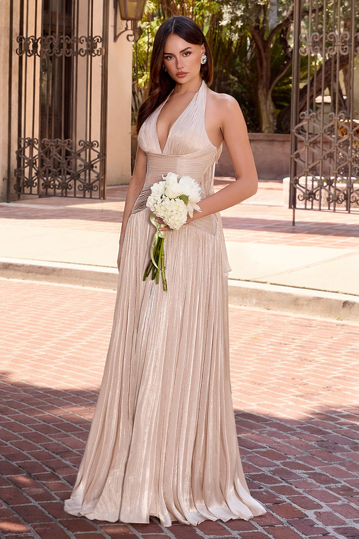 Chiffon Halter A-line Slit Gown by Ladivine CD412