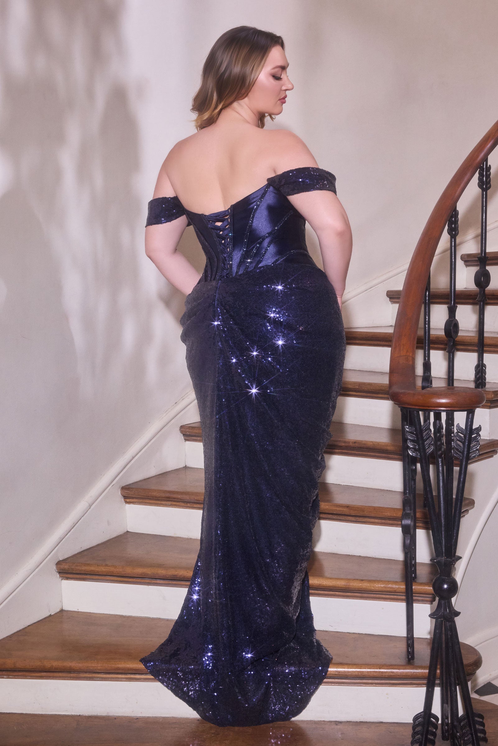 Plus Size Sequin Off Shoulder Gown by Ladivine CD422C – ABC Fashion