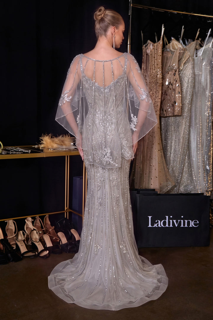 Sleeveless Capelet Mermaid Dress by Ladivine CD637