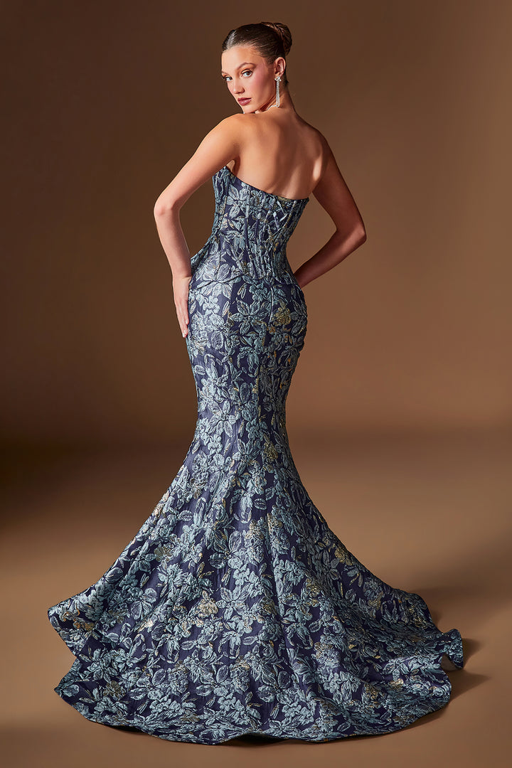 Jacquard Print Fitted Shawl Gown by Ladivine CD655