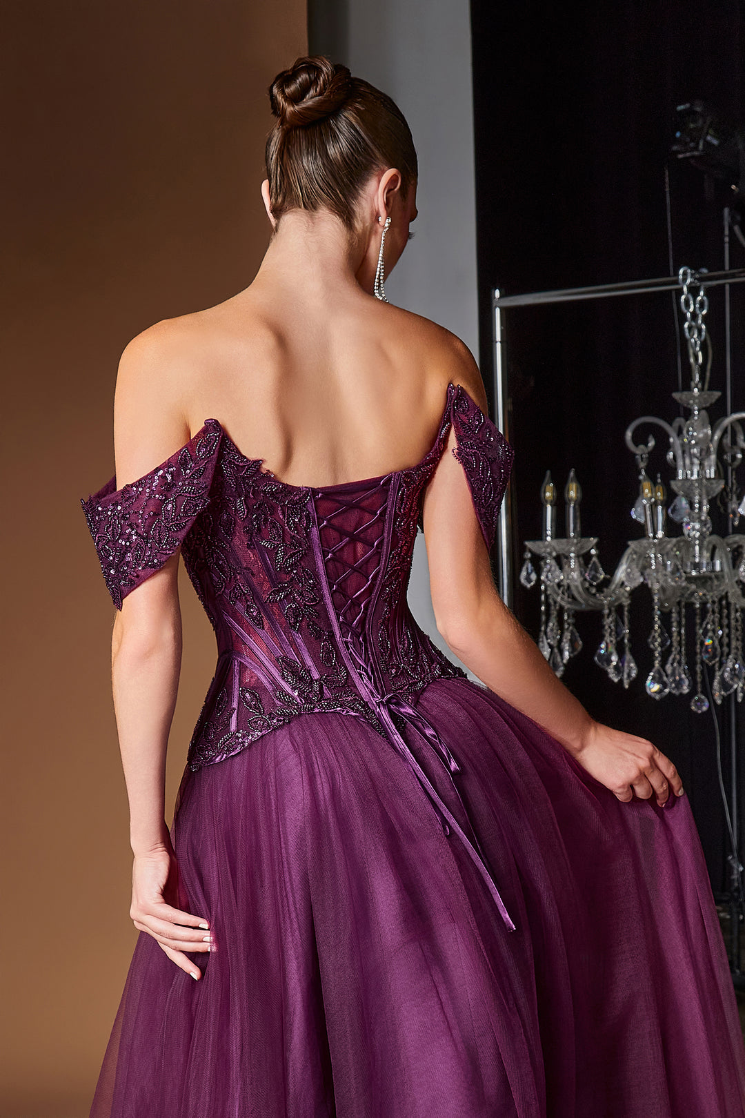 Applique Off Shoulder A-line Gown by Ladivine CD657
