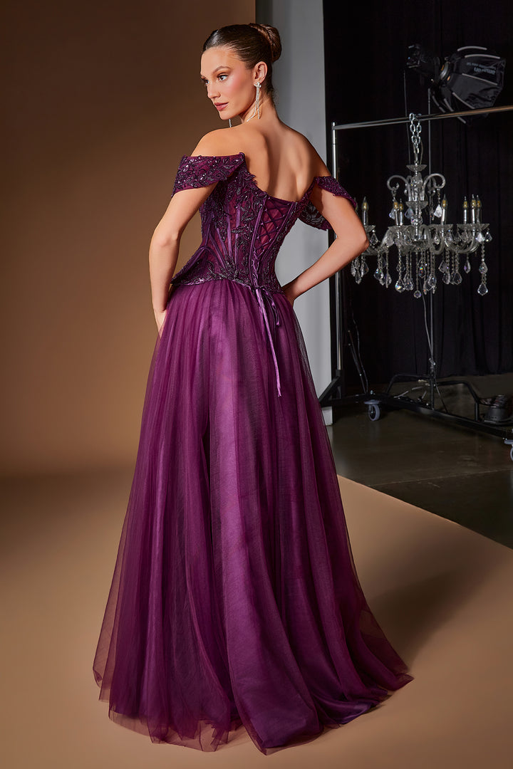 Applique Off Shoulder A-line Gown by Ladivine CD657