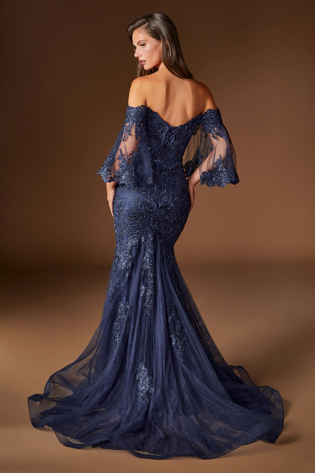 Lace Off Shoulder Bell Sleeve Gown by Ladivine CD659