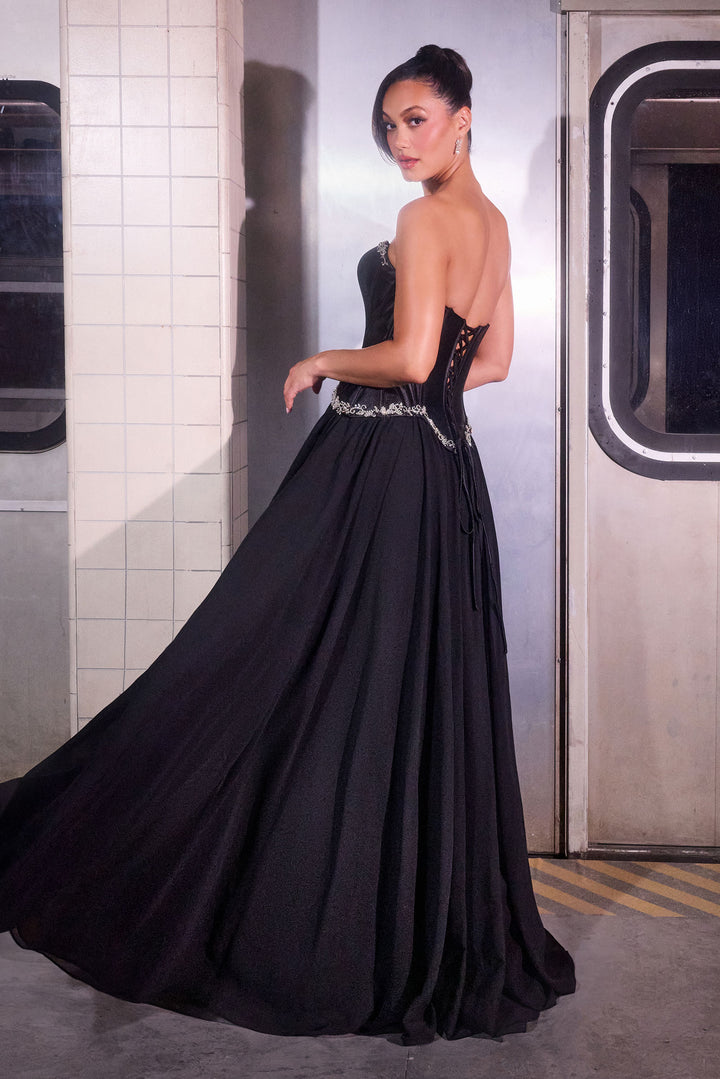 Satin Chiffon Strapless A-line Gown by Ladivine CD668