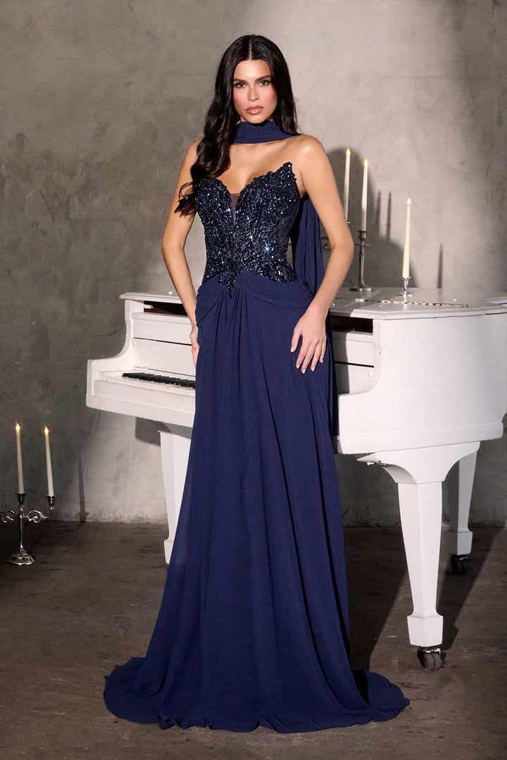 Chiffon Strapless A-line Gown by Ladivine CD673
