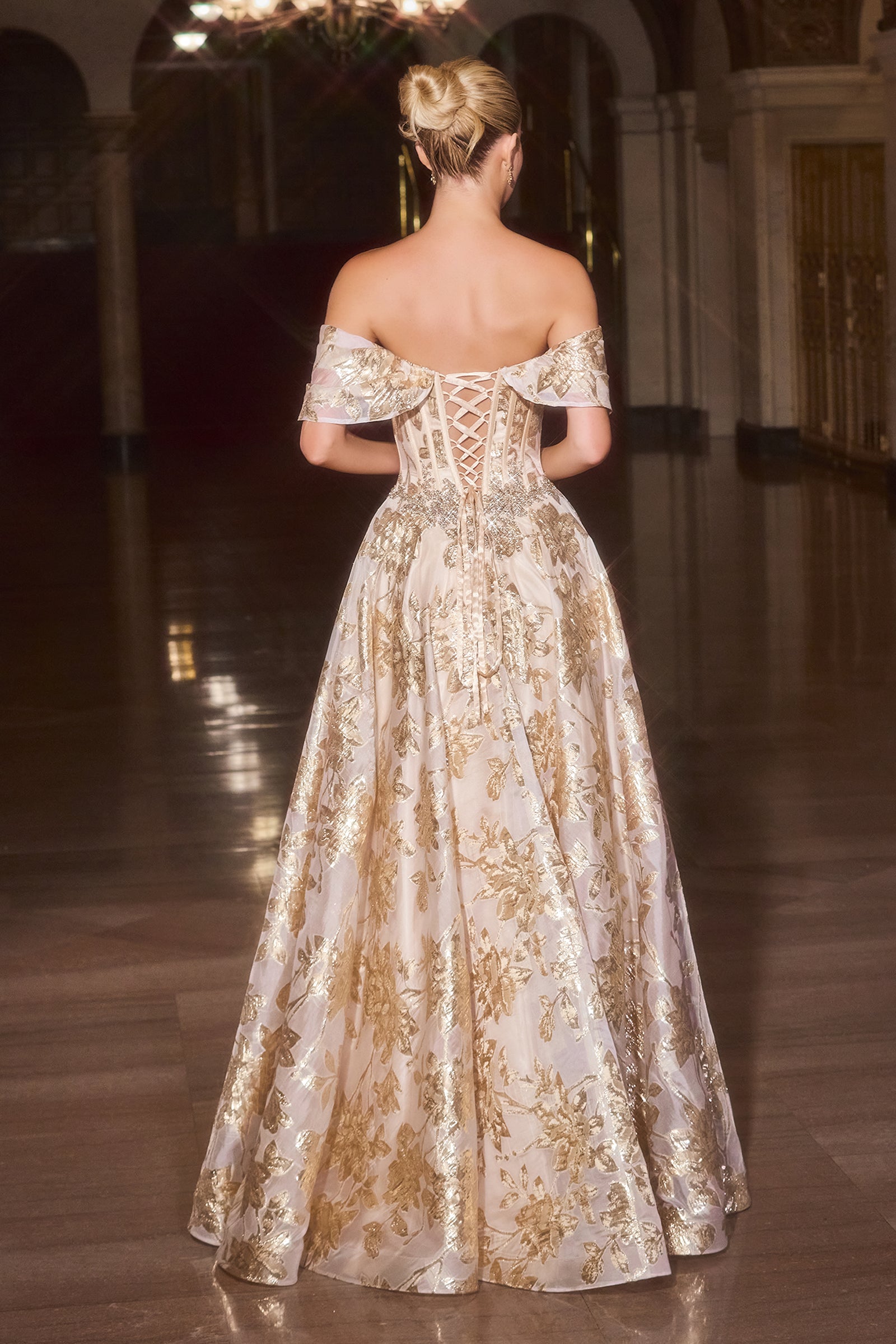 Jacquard Off Shoulder Ball Gown by Ladivine CD682 – ABC Fashion