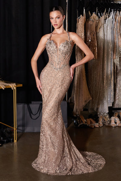 Beaded Halter Mermaid Dress by Ladivine CD695 – ABC Fashion