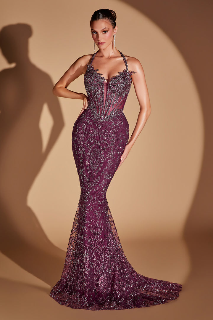 Beaded Halter Mermaid Dress by Ladivine CD695