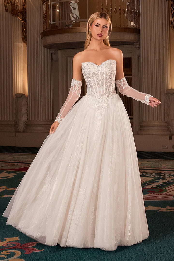 White Strapless Glove Gown by Ladivine CD717W