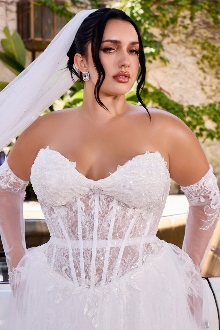 White Strapless Glove Gown by Ladivine CD717W