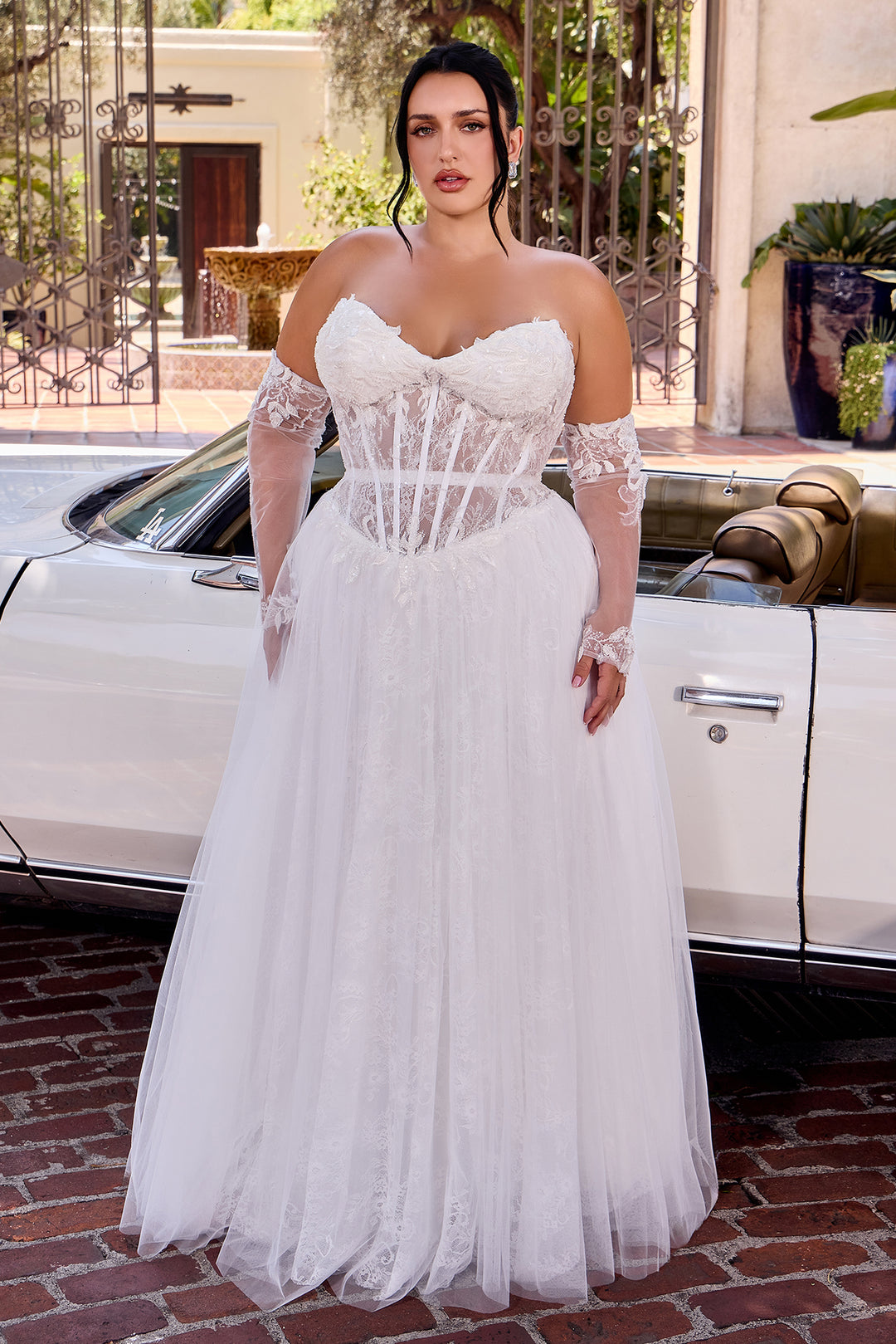 White Strapless Glove Gown by Ladivine CD717W