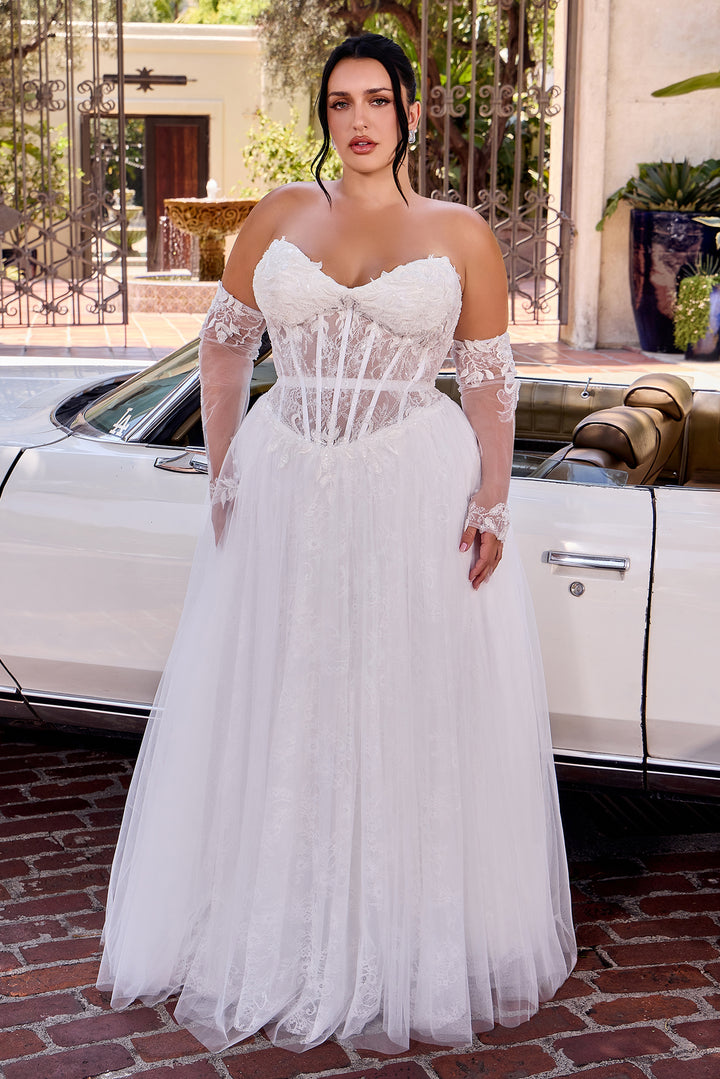 White Strapless Glove Gown by Ladivine CD717W
