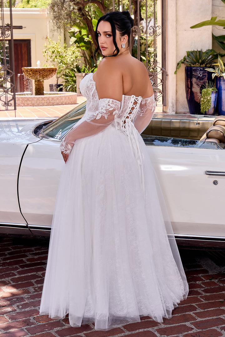 White Strapless Glove Gown by Ladivine CD717W