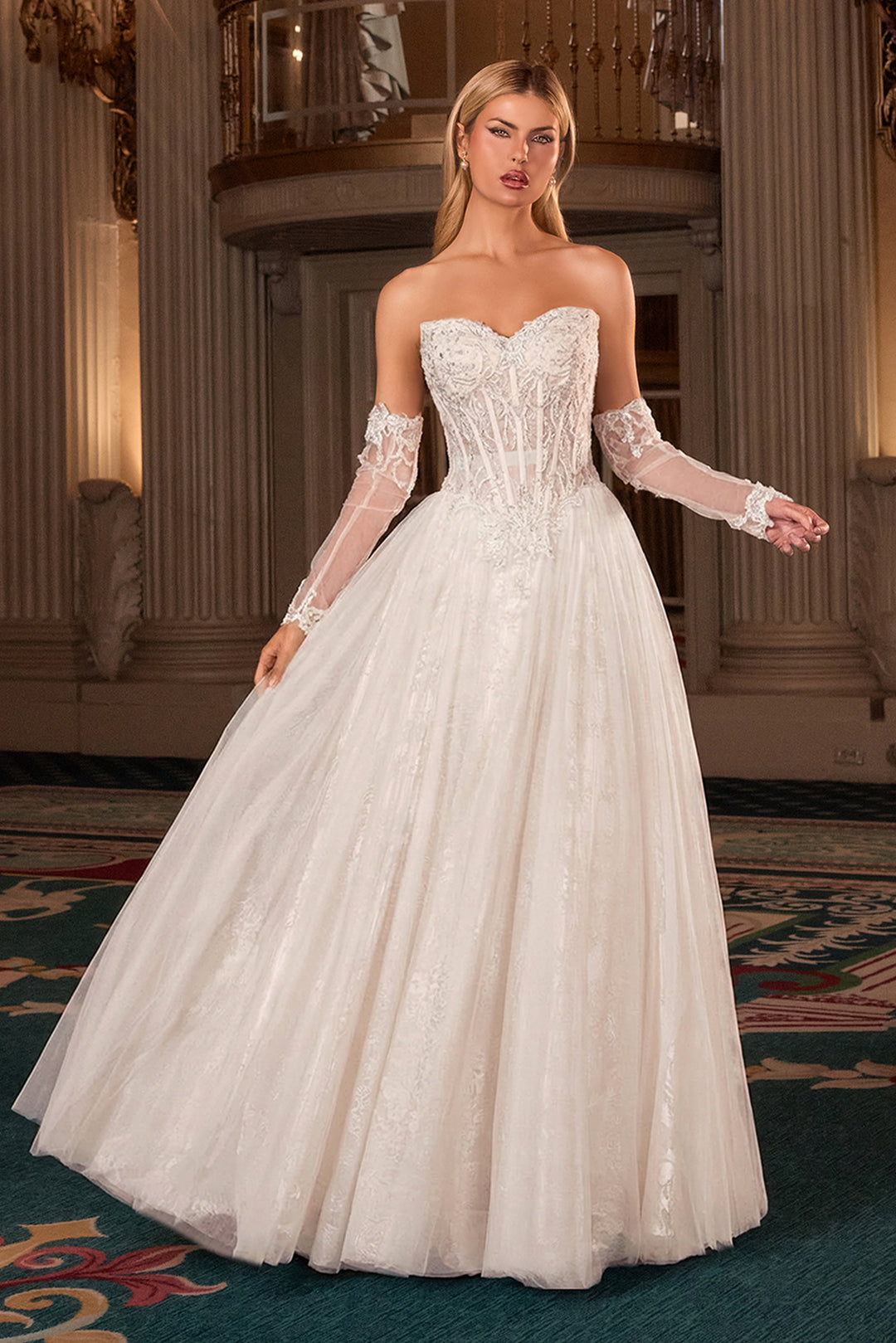White Strapless Glove Gown by Ladivine CD717W
