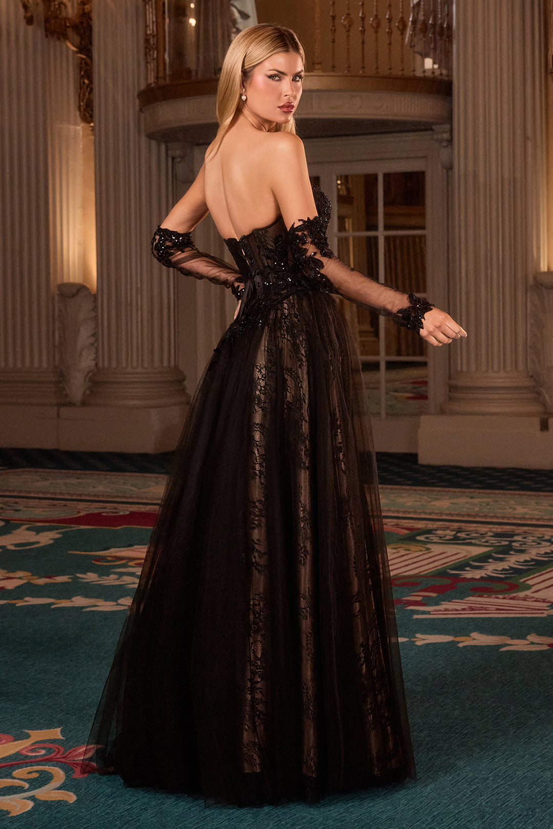 White Strapless Glove Gown by Ladivine CD717W