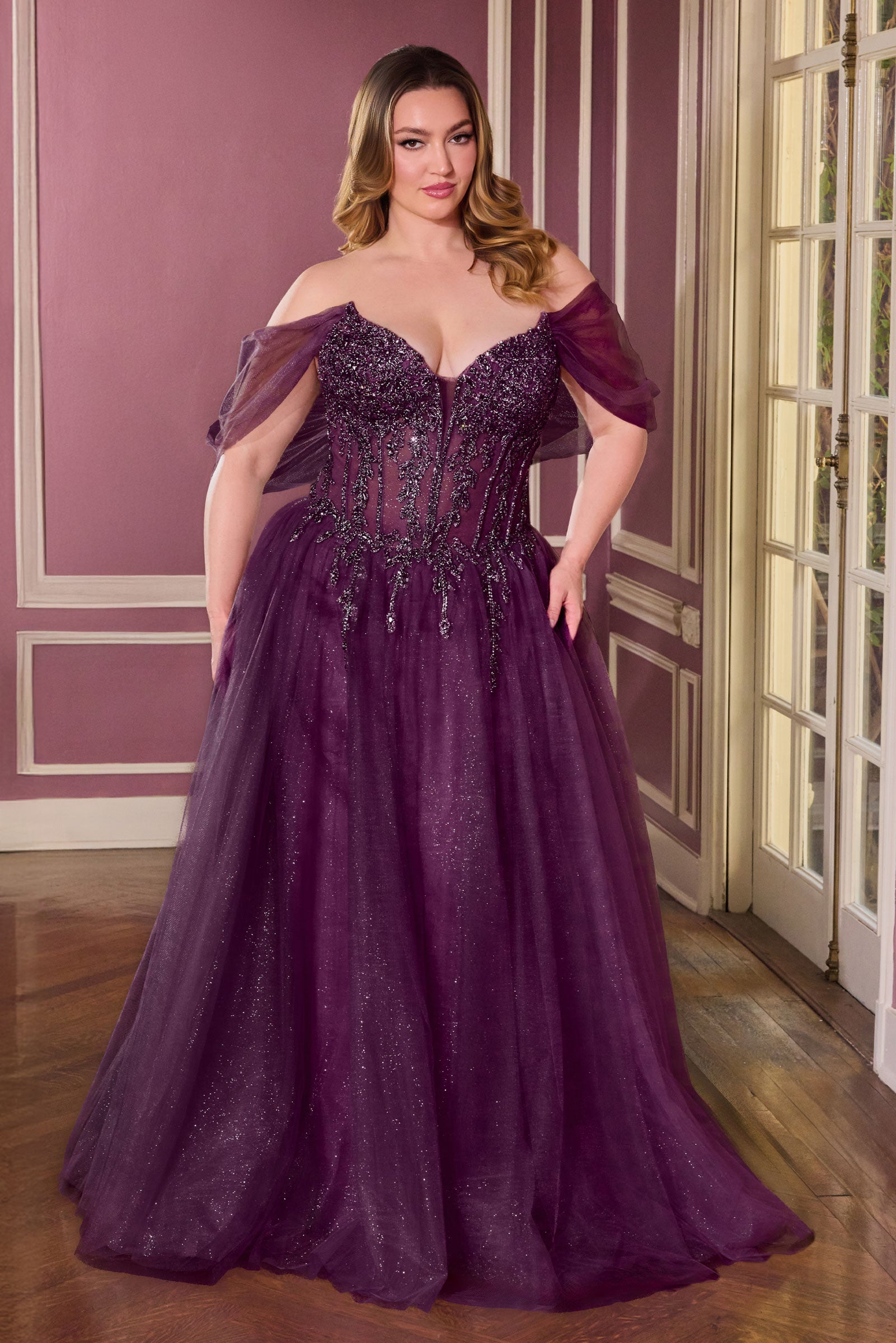 Plus Size Off Shoulder Ball Gown by Ladivine CD721C – ABC Fashion