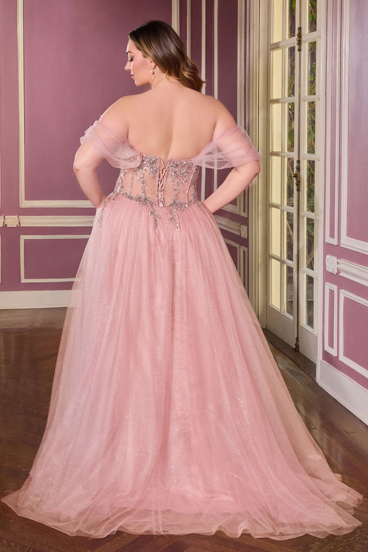 Beaded Strapless A-line Gown by Ladivine CD721
