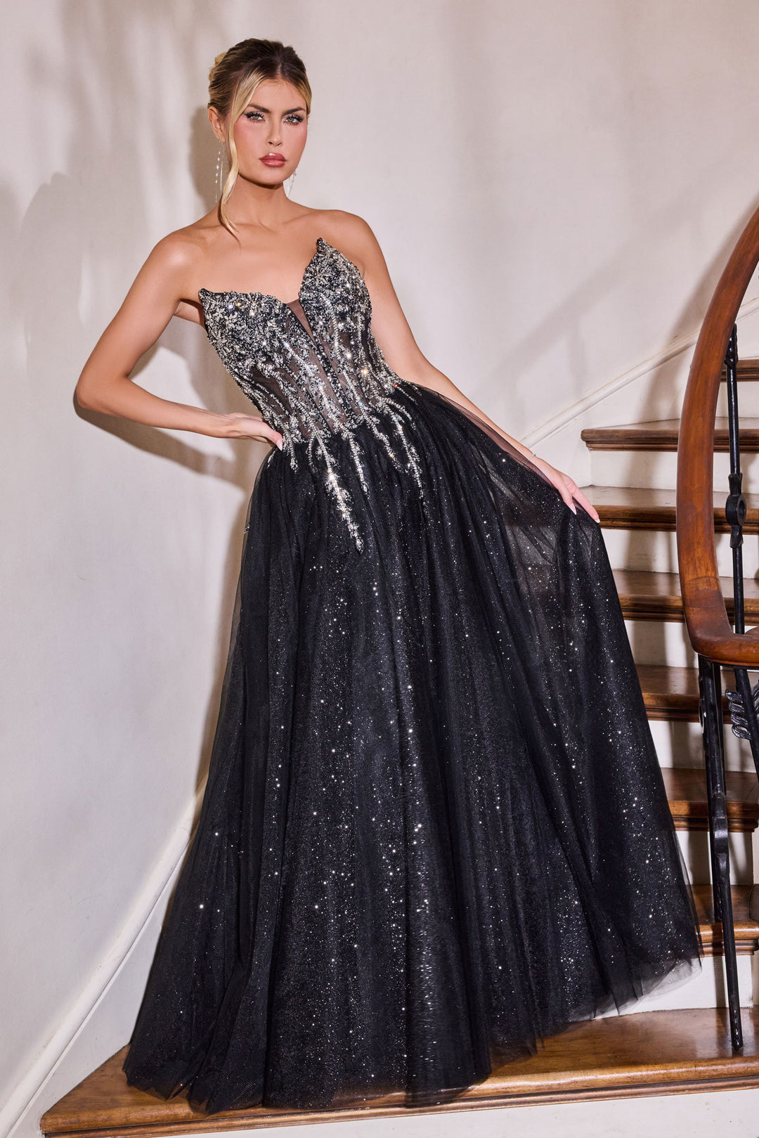 Ladivine Strapless Black Ball Gown Long Formal Beaded Corset Ball Gown Prom Dress By LaDivine CD0230 Ladivine Strapless Black Ball Gown Long Formal Beaded Corset Ball Gown Prom Dress By LaDivine CD0230
