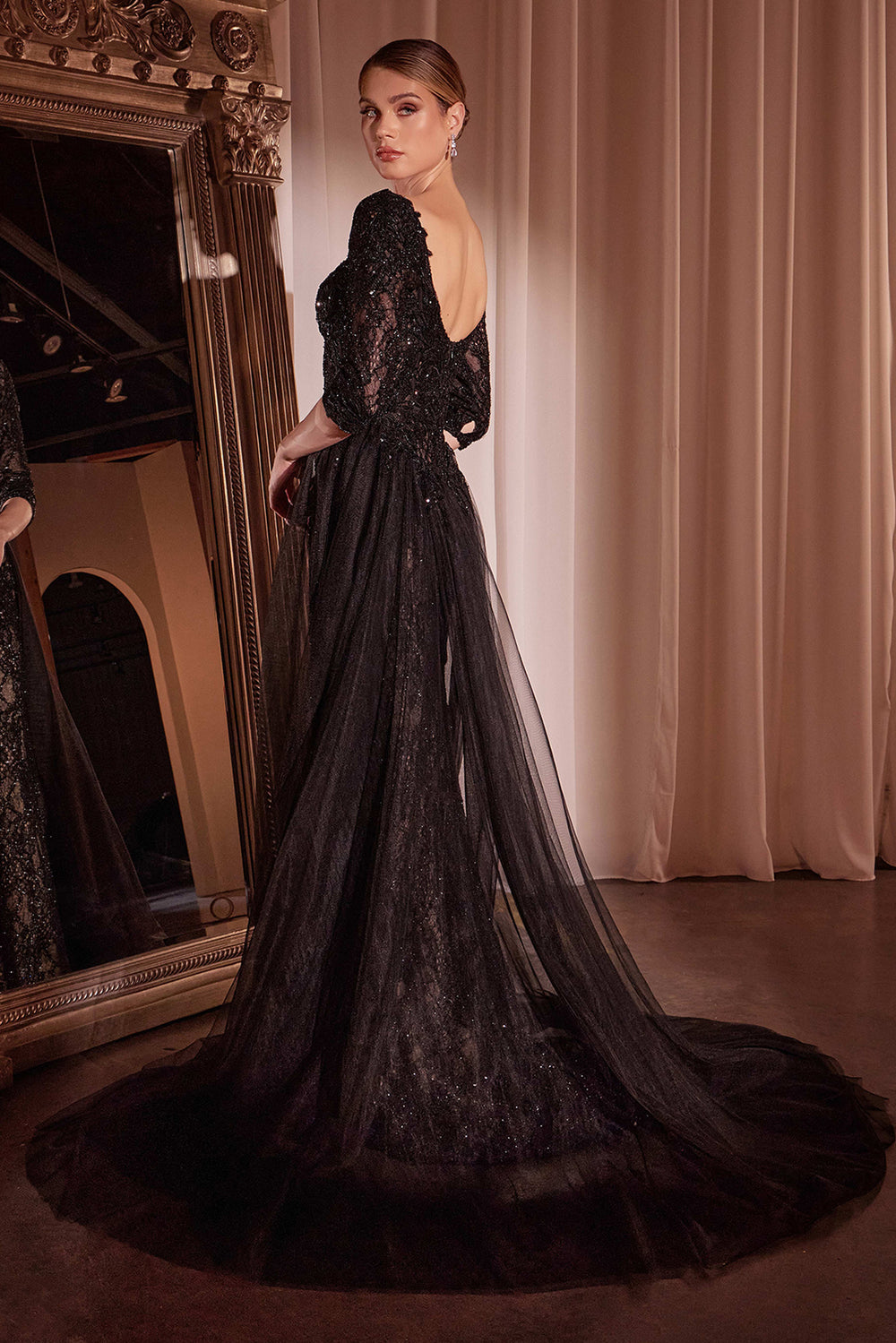 formal long lace dress Elegant Floral Lace Long Sleeve Gown 40210