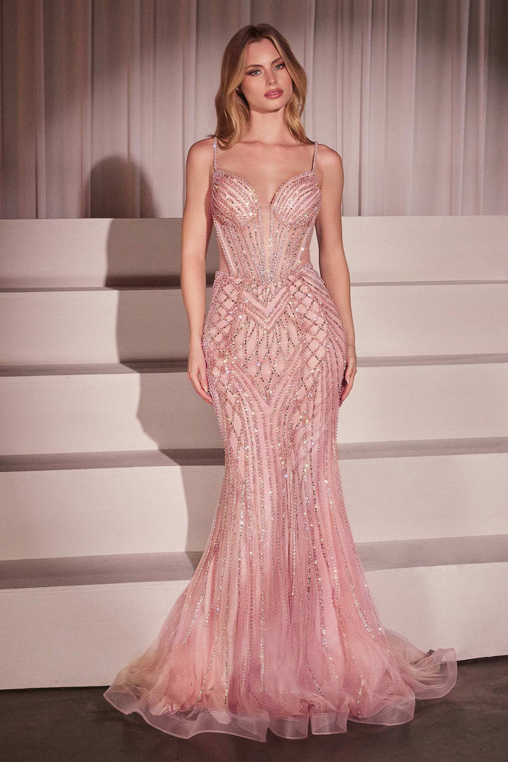 Beaded Fitted Sleeveless Gown by Ladivine CD759