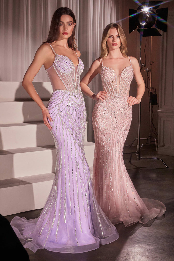 Beaded Fitted Sleeveless Gown by Ladivine CD759