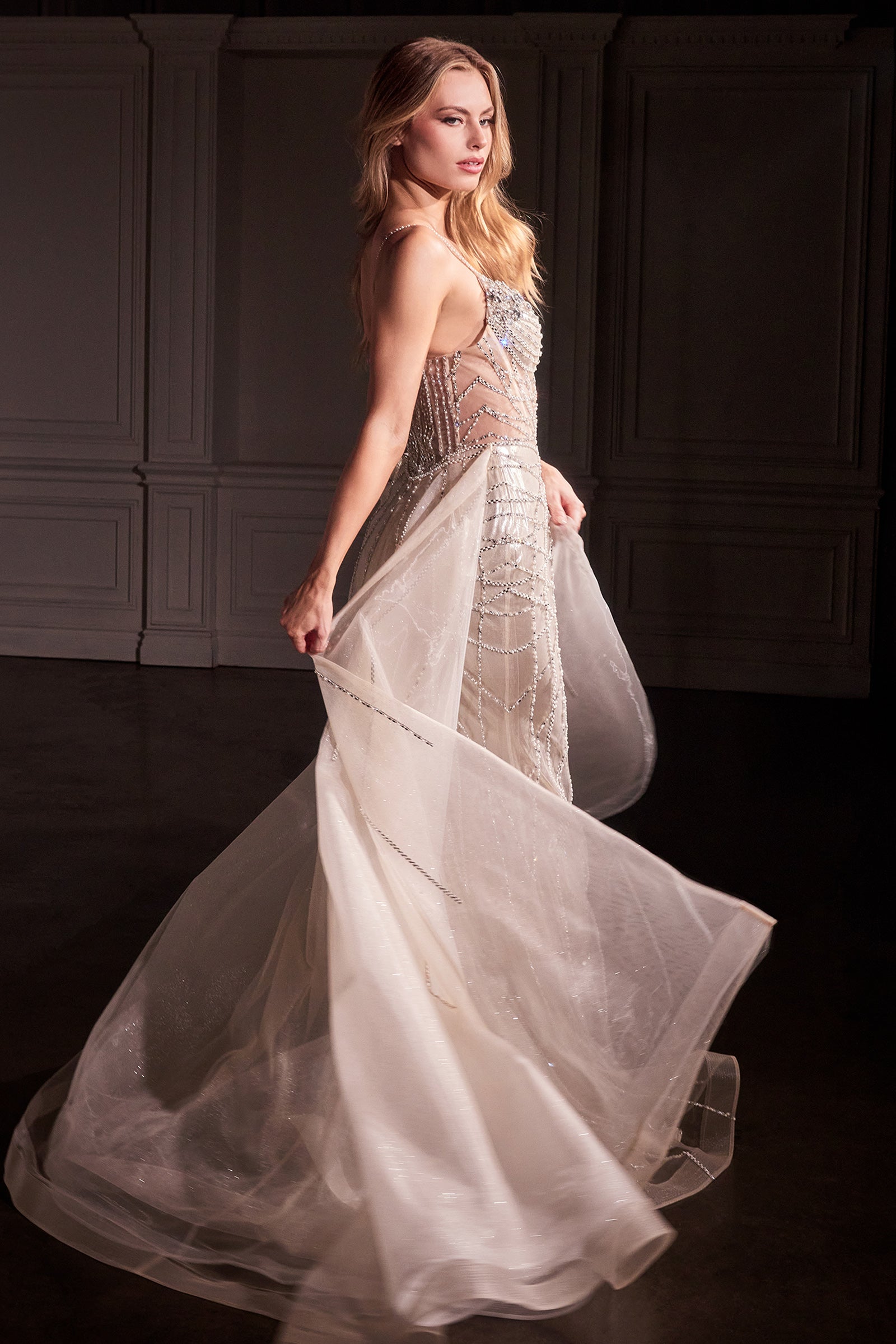 Beaded Sleeveless Overskirt Gown by Ladivine CD763 – ABC Fashion