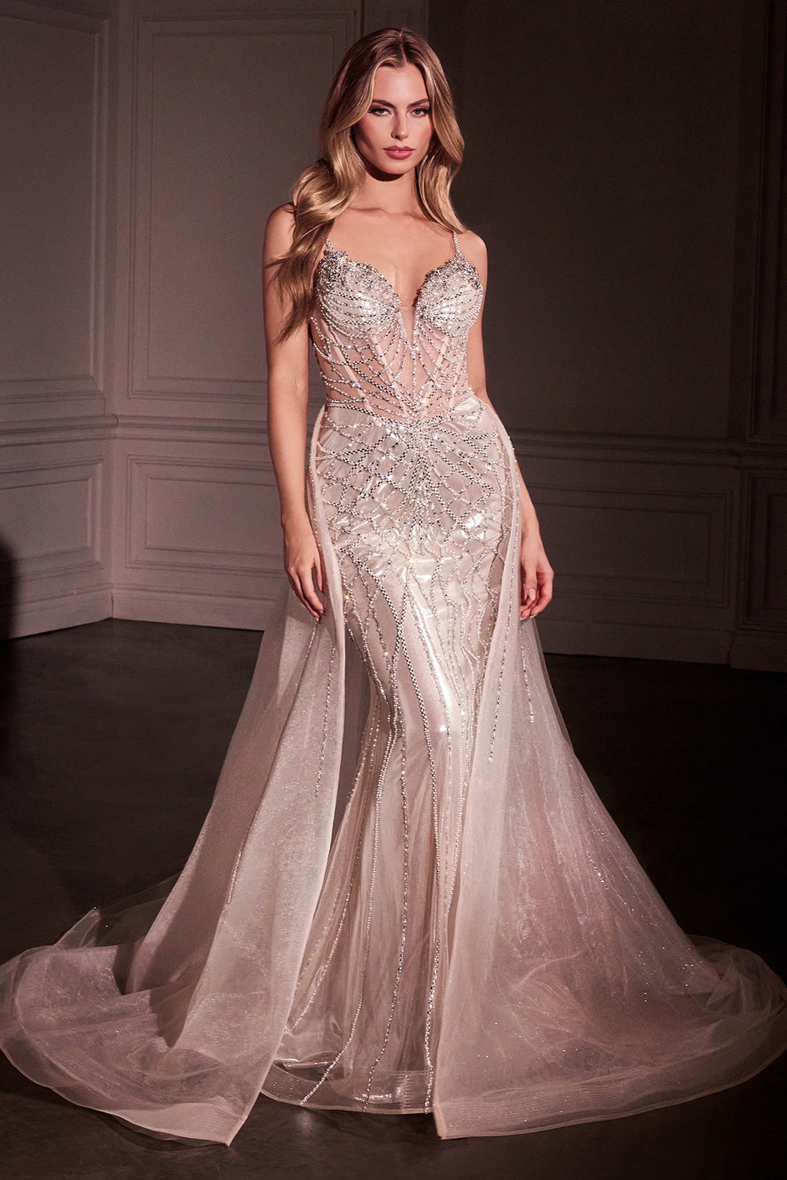Beaded Sleeveless Overskirt Gown by Ladivine CD763 – ABC Fashion