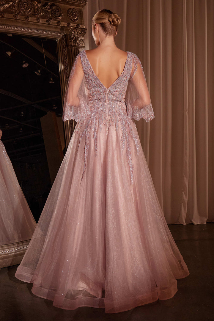 Applique Bell Sleeve A-line Gown by Ladivine CD784