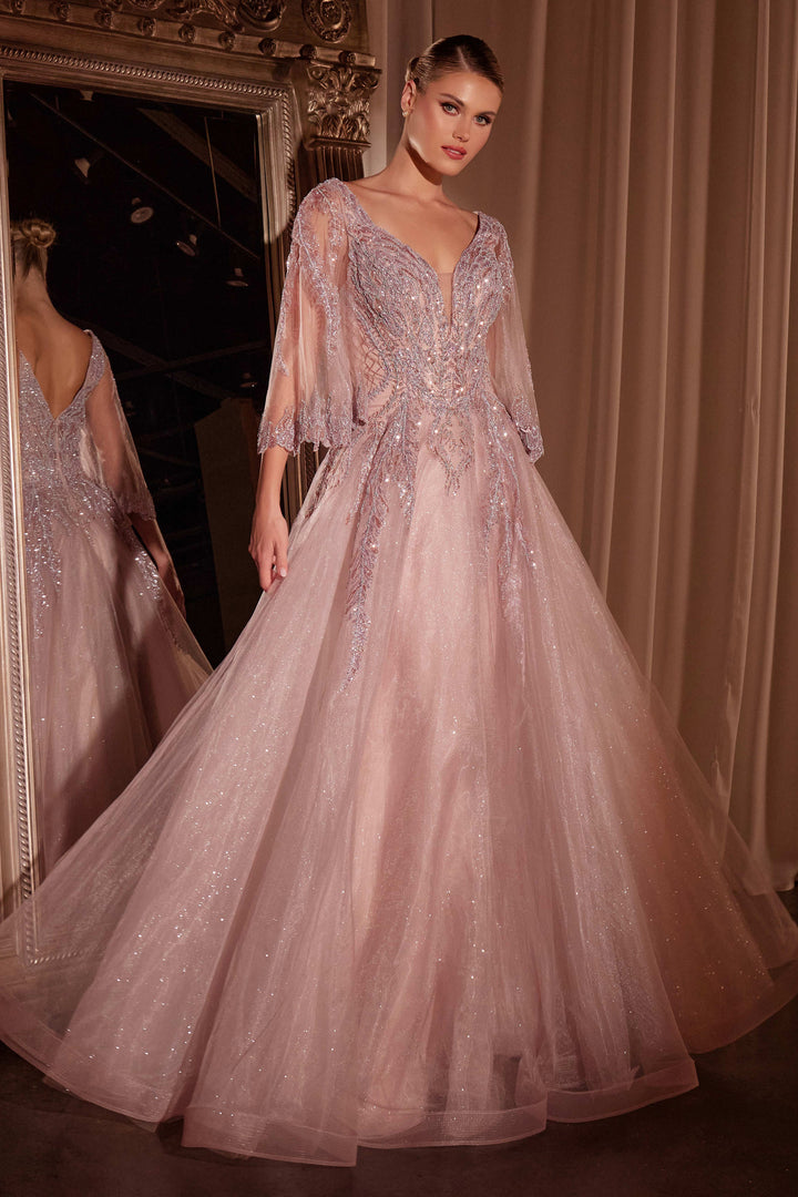 Applique Bell Sleeve A-line Gown by Ladivine CD784