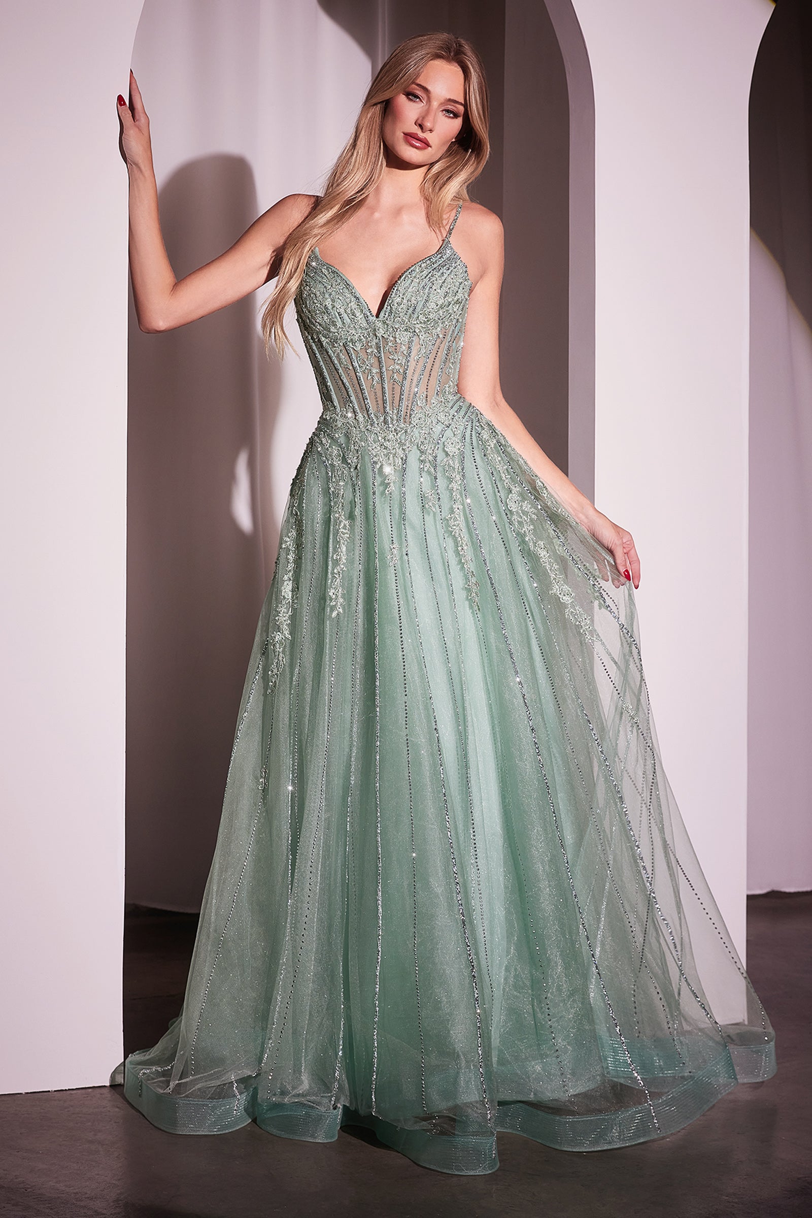Beaded Sleeveless A-line Gown by Ladivine CD786 – ABC Fashion